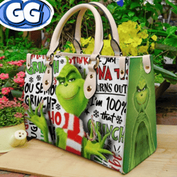 Grinch Christmas Leather Bag,  Grinch Bags And Purses,  Grinch Lover Handbag,  Custom Leather Bag 2024