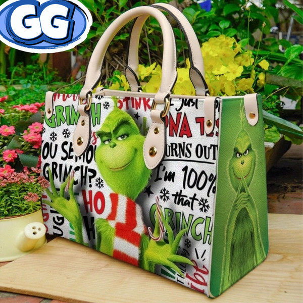 Grinch Christmas Leather Bag, Grinch Bags And Purses, Grinch Lover Handbag, Custom Leather Bag, Woman Handbag, Shopping Bag, Handmade Bag.jpg