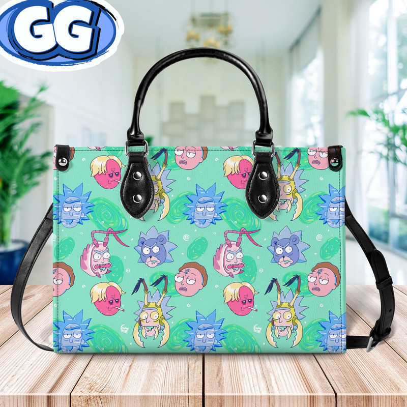 Rick And Morty Leather Handbag & Wallet, Rick And Morty Shoulder Bag, Cartoon Bag, Custom Bag, Retro Handbag, Mother's Day Gift.jpg