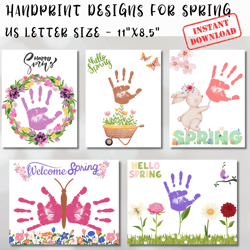 spring handprint set, baby toddler keepsake, printable kids memory, spring diy craft, hello spring, welcome spring,  pdf