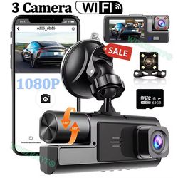 3camera dash cam for car camera 1080p video recorder wifi car dvr front rear view camera night vision black box car