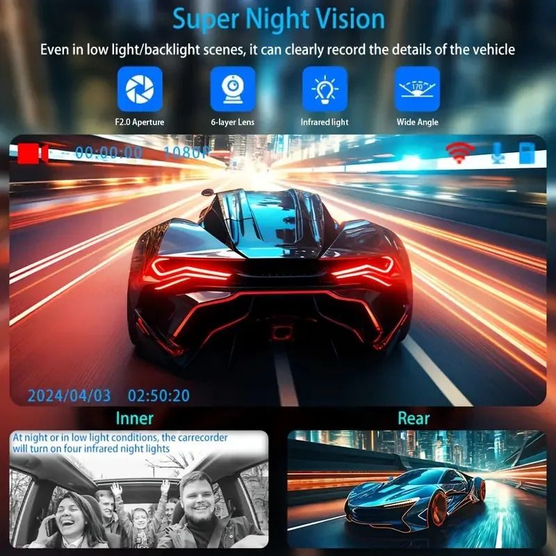 3Camera Dash Cam For Car Camera 1080P Video Recorder WIFI Car DVR Front Rear View Camera Night Visi 3