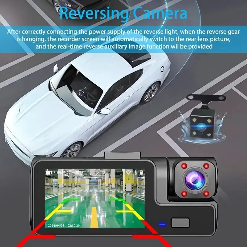 3Camera Dash Cam For Car Camera 1080P Video Recorder WIFI Car DVR Front Rear View Camera Night Visi 4