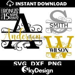 split monogram svg/dxf/png, split monogram frame alphabet  15 name fonts, family monogram, digital download, 26 svg/dxf/