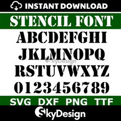 stencil font svg  ttf, stencil alphabet, army font, school font, poster font, digital download, 1 svg, 1 dxf, 1 png  1 t