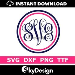 monogram svg  ttf alphabet, fancy font  circle frame, digital download, cut file, sublimation, clip art (52 svg/png/dxf