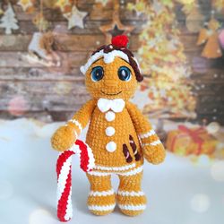 Gingerbread Crochet Pattern PDF file in ENG, Christmas amigurumi plush toy