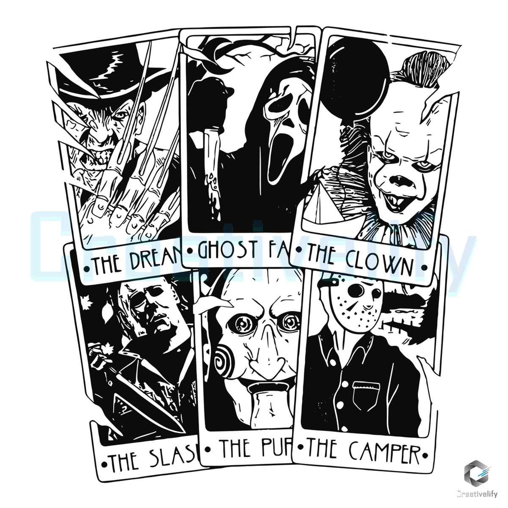 90s Halloween Tarot Card SVG Horror Characters Vintage File.jpg