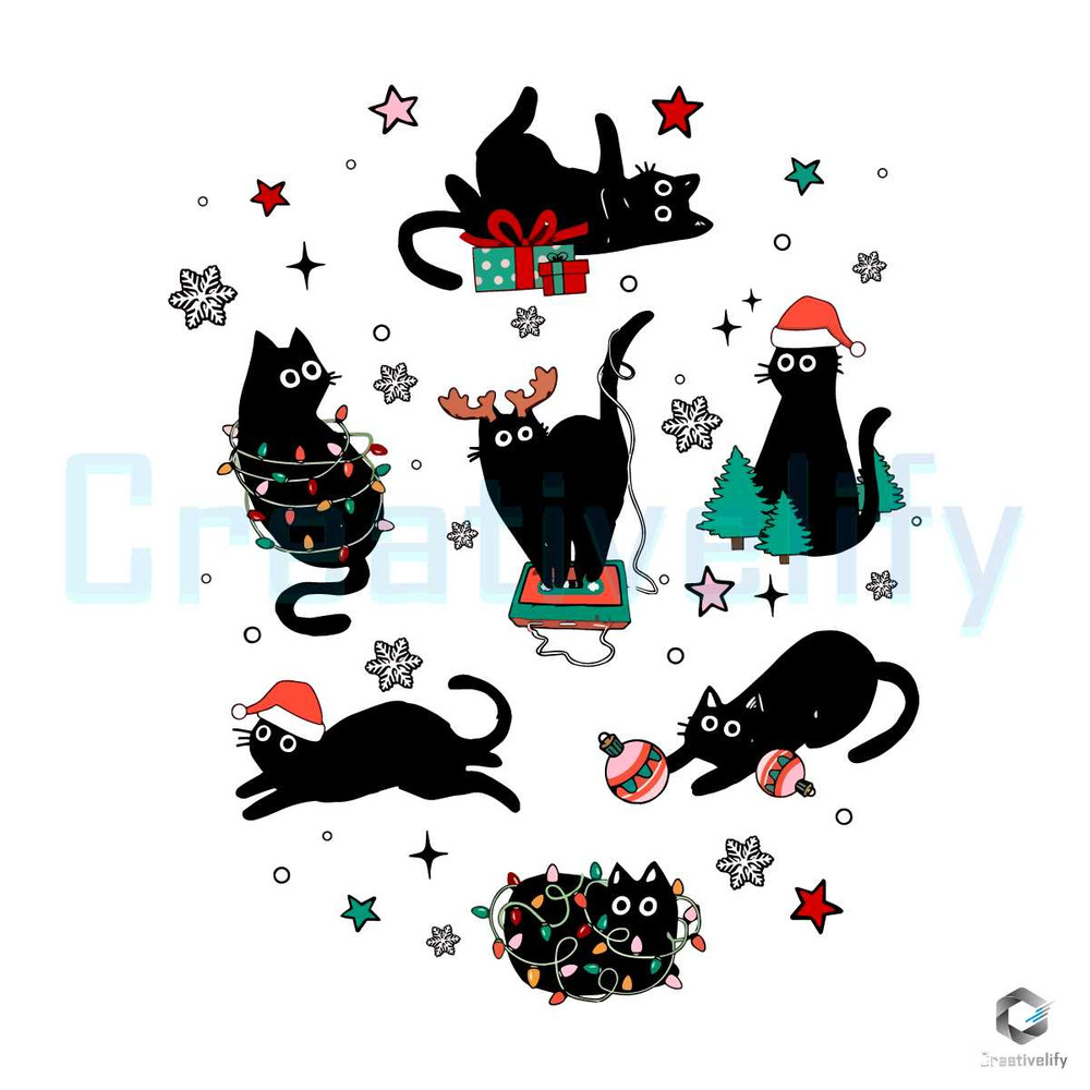 Black Cat Light Santa Hat SVG Christmas File For Cricut.jpg