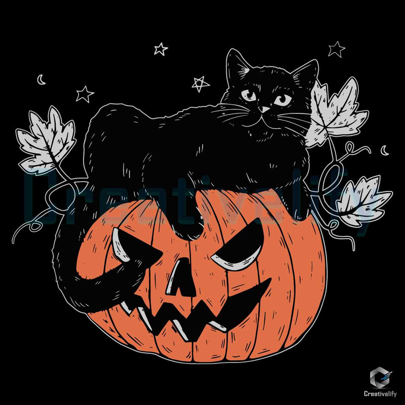 Black Cat On Pumpkin Halloween SVG Cricut Files.jpg
