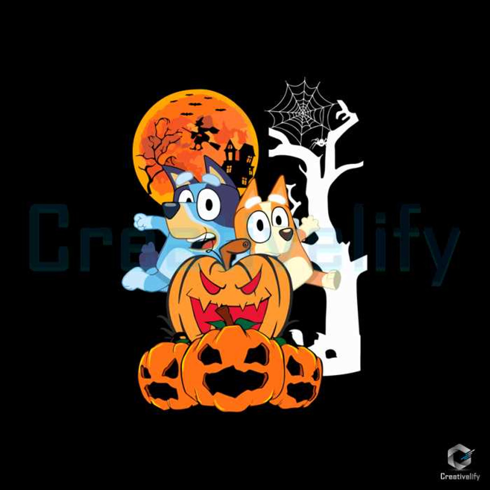 Bluey And Pumpkin SVG Spooky Vibes Halloween File.jpg