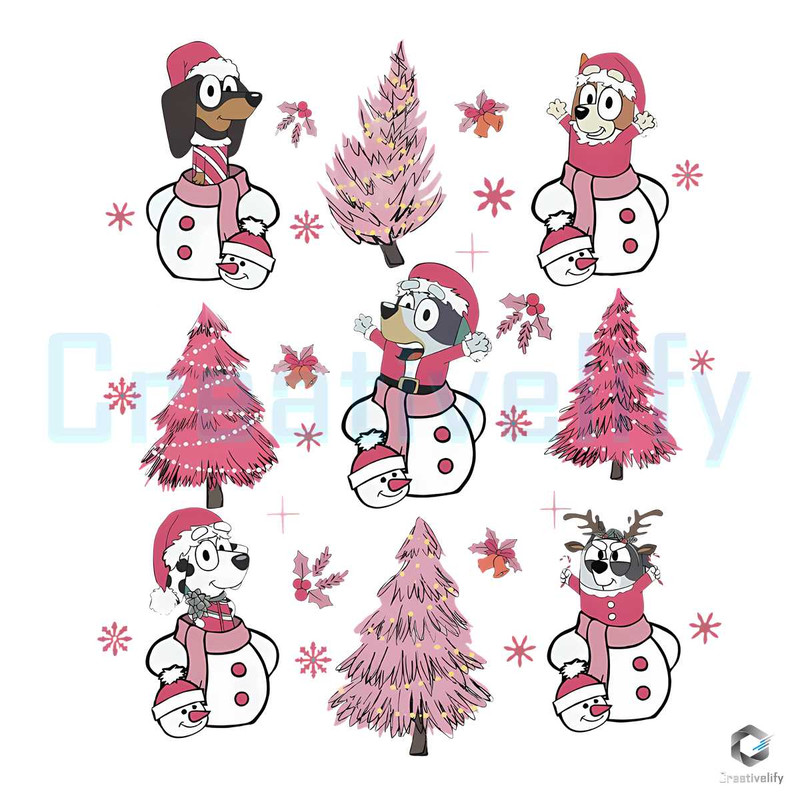 Bluey Family Pink Xmas PNG Christmas Tree File Sublimation.jpg