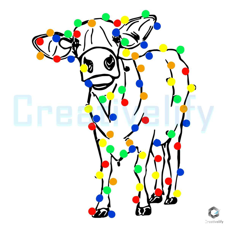 Cute Cow Christmas SVG Merry Xmas Lights Graphic File.jpg