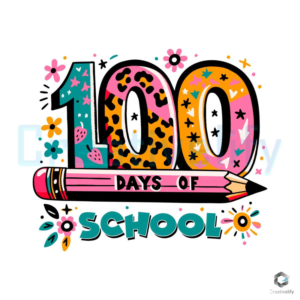 Happy 100 Days of School SVG Leopard Pencil File.jpg
