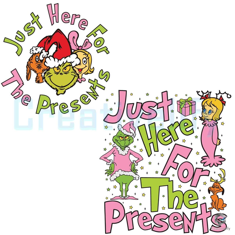 Just Here For The Presents SVG Pink Grinch Christmas File.jpg