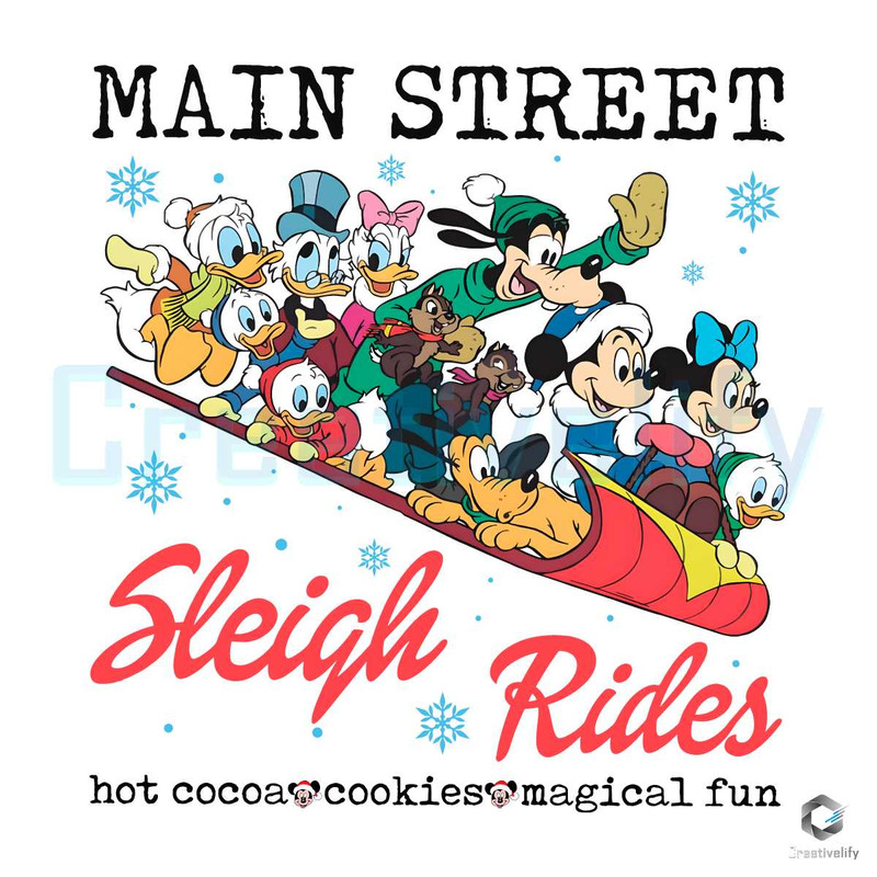 Main Street Sleigh Rides PNG Mickey Friends Vintage File.jpg