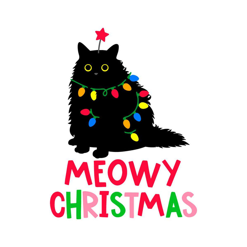 Meowy Christmas Black Cat SVG Merry Xmas Lights File.jpg