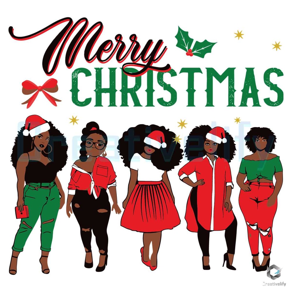 Merry Christmas Afro SVG Messy Bun Black Girl File.jpg