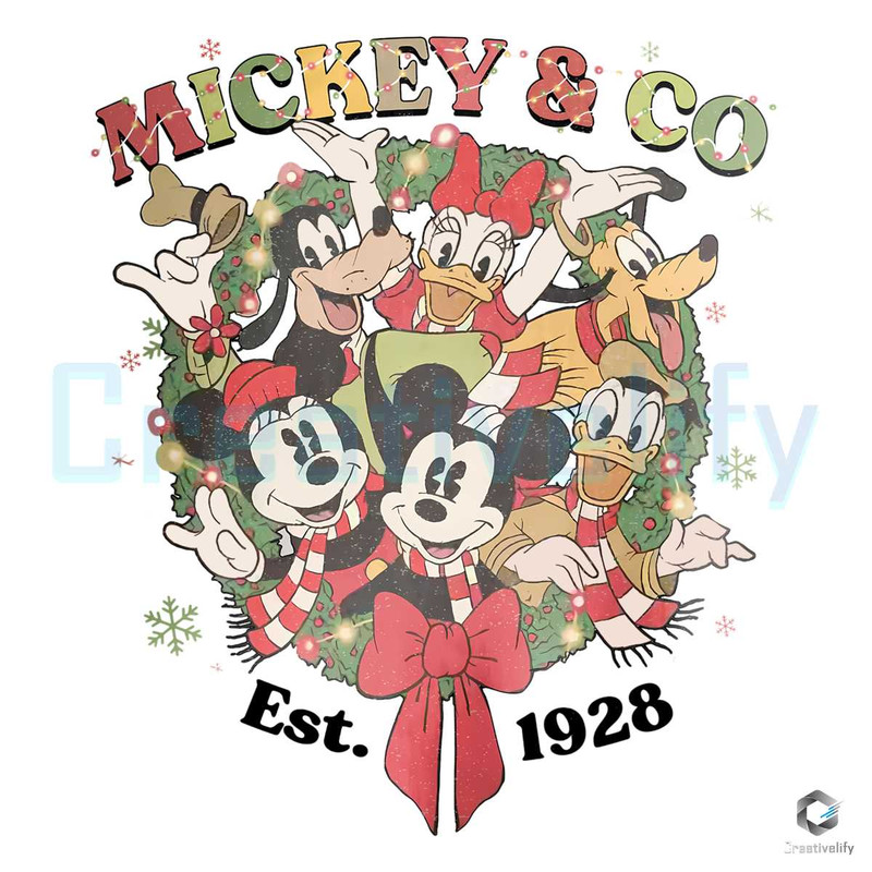 Mickey And Co Xmas Est 1928 PNG Christmas Wreath File.jpg
