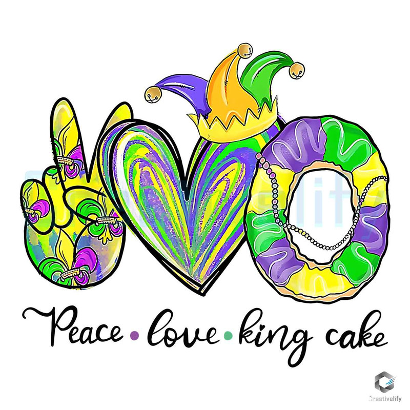 Peace Love King Cake PNG Mardi Gras Carnival File.jpg