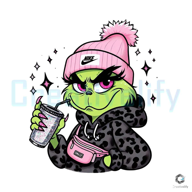 Pink Girl Grinch Coffee PNG Merry Christmas File Design.jpg