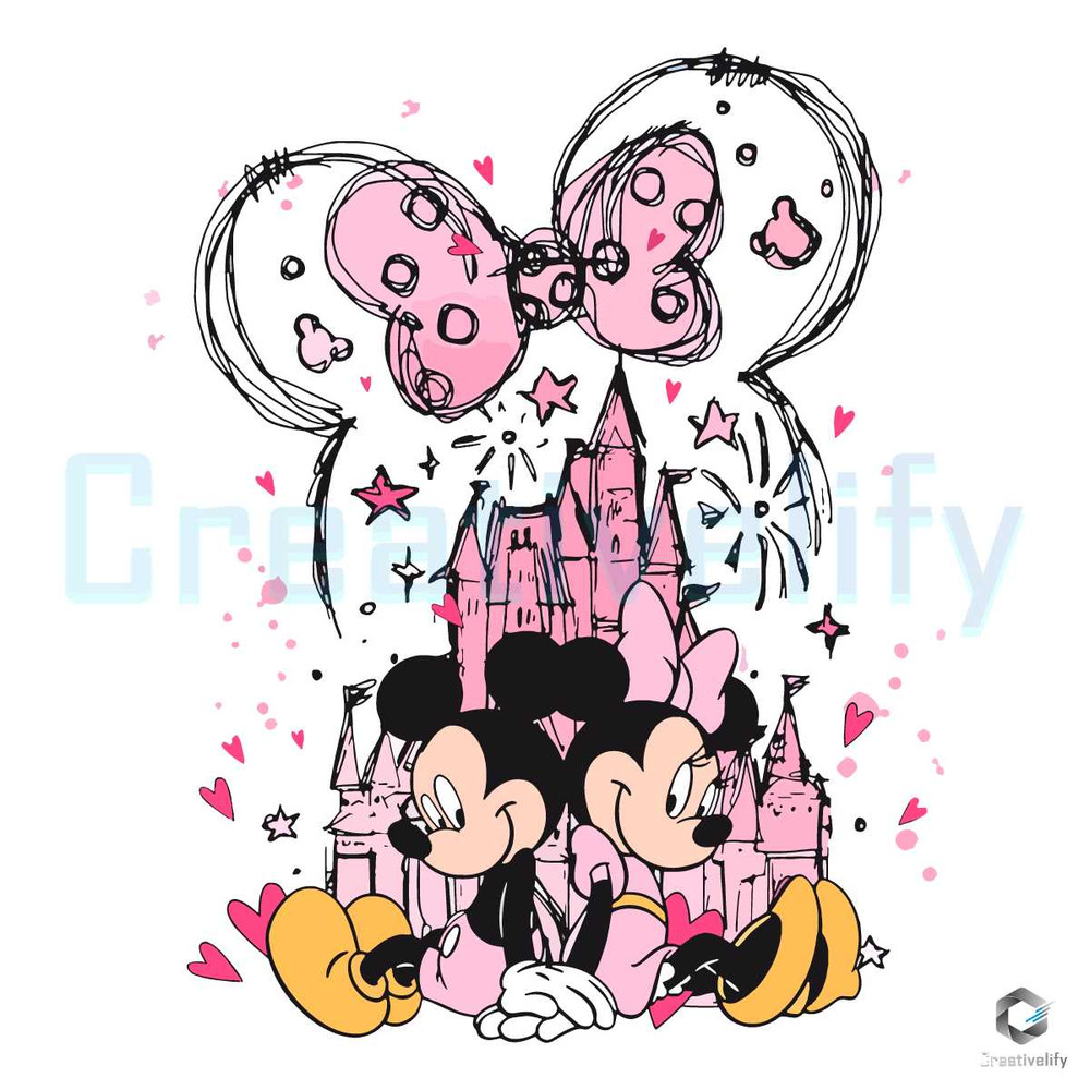 Pink Mickey Minnie Castle PNG Valentine Vintage File.jpg