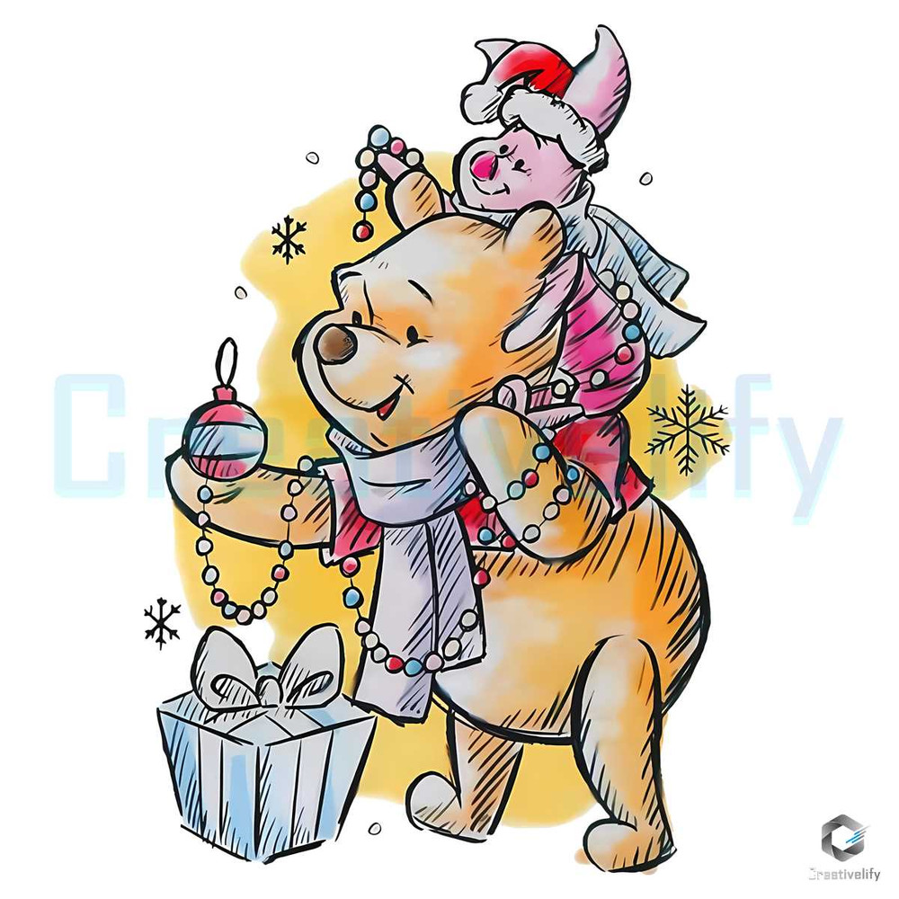 Pooh And Piglet Sketch PNG Christmas Lights File Design.jpg