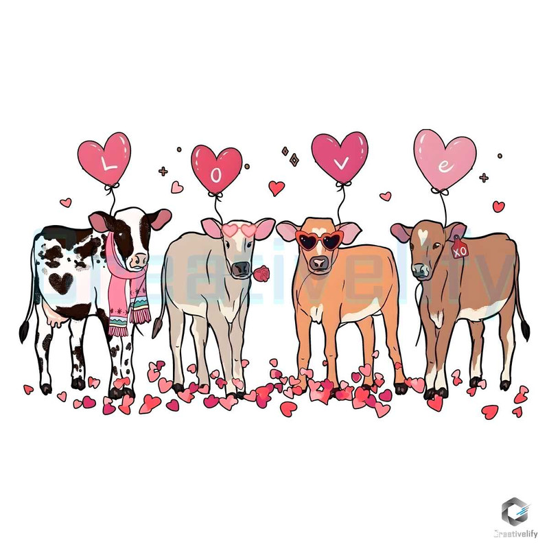 Retro Cow Love Balloon PNG Valentine's Day File.jpg