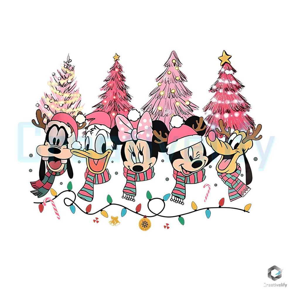 Retro Pink Disney Christmas PNG Vintage Mickey And Friend File.jpg