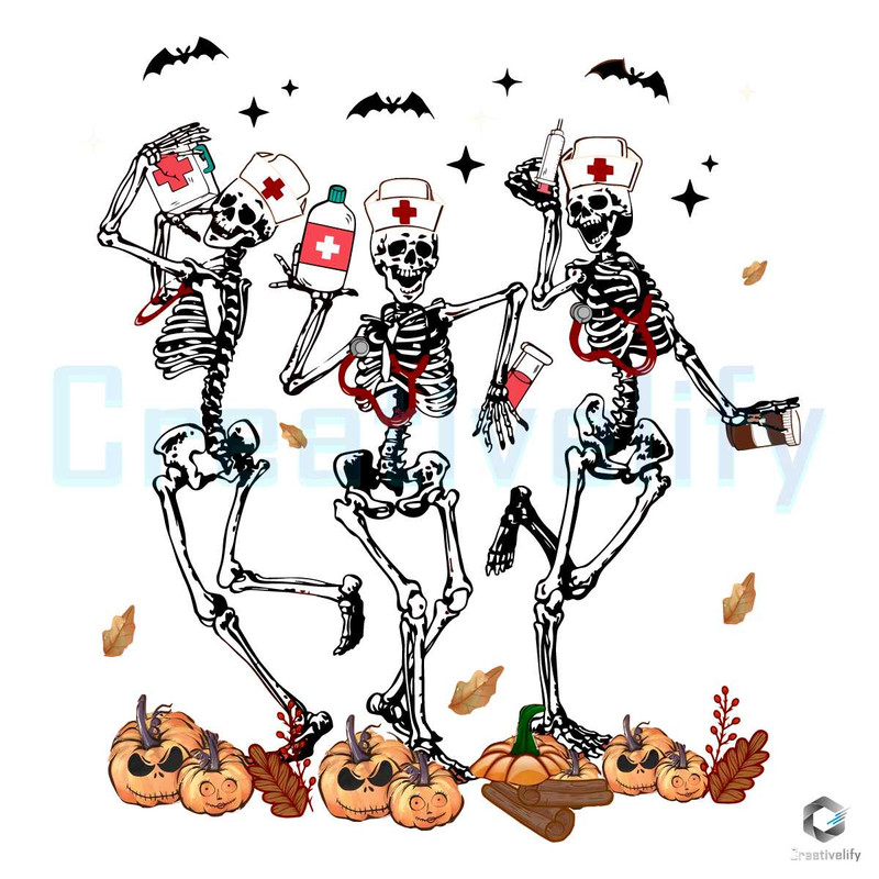 Skeleton Dancing Nurse Halloween PNG Sublimation File.jpg