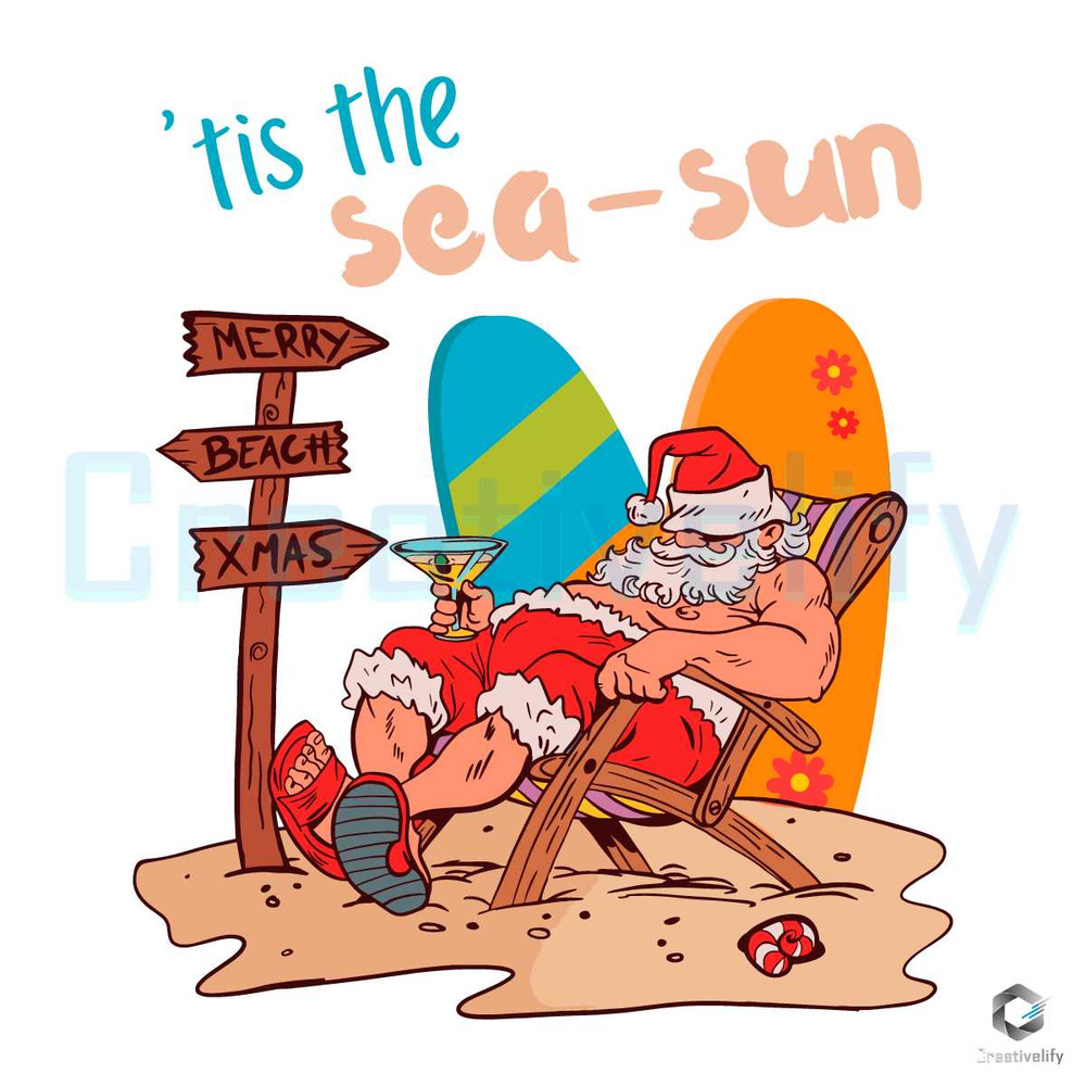Tis The Sea Sun Merry Beach Xmas SVG File Download.jpg