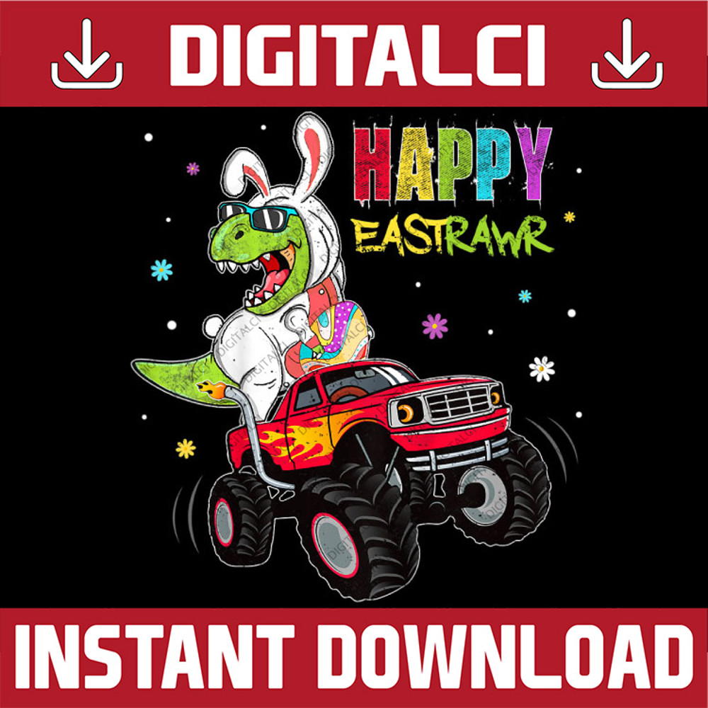 Bunny Dinosaur T rex Riding Monster Truck Happy Easter Easter Day Png, Happy Easter Day Sublimation Design.jpg