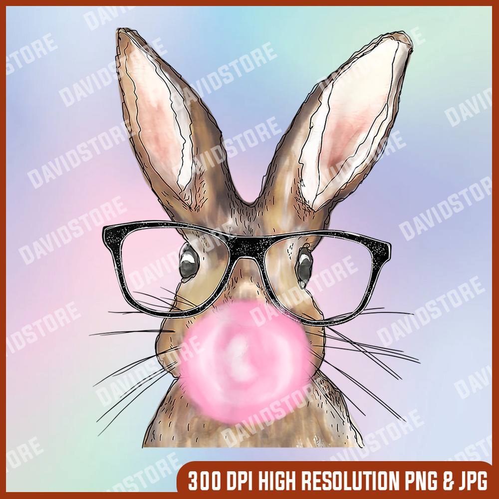 Cute Bunny With Glasses Bubblegum Easter Day PNG, Easter Png, Happy Easter PNG, Easter Day Png, Easter Sublimation, PNG.jpg