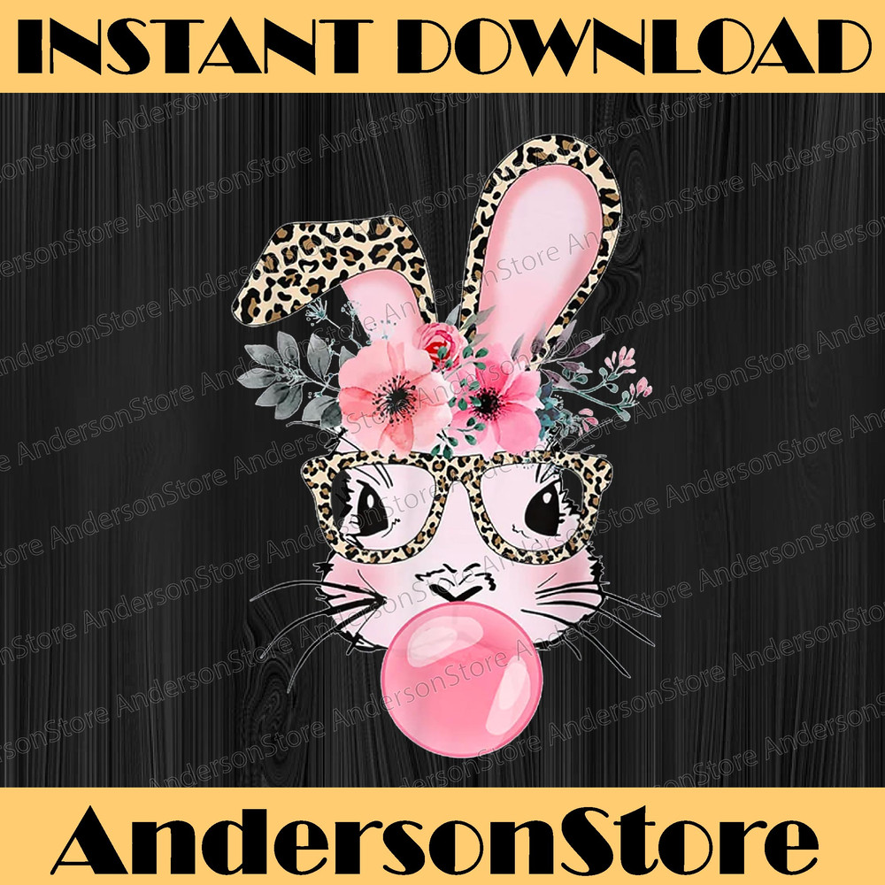 Cute Bunny With Leopard Glasses Bubblegum Easter Day Easter Day Png, Happy Easter Day Sublimation Design.jpg