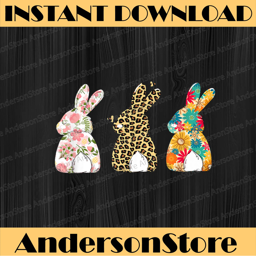 Cute Easter Bunnies Leopard Bunny and Flower Bunnies Easter Day Png, Happy Easter Day Sublimation Design.jpg