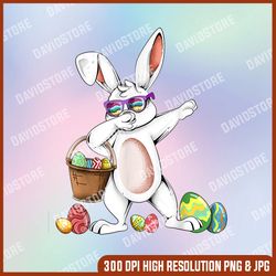 Cute Easter Dabbing Bunny Rabbit With Easter Eggs Kids Boys, Easter Png, Happy Easter PNG, Easter Da157