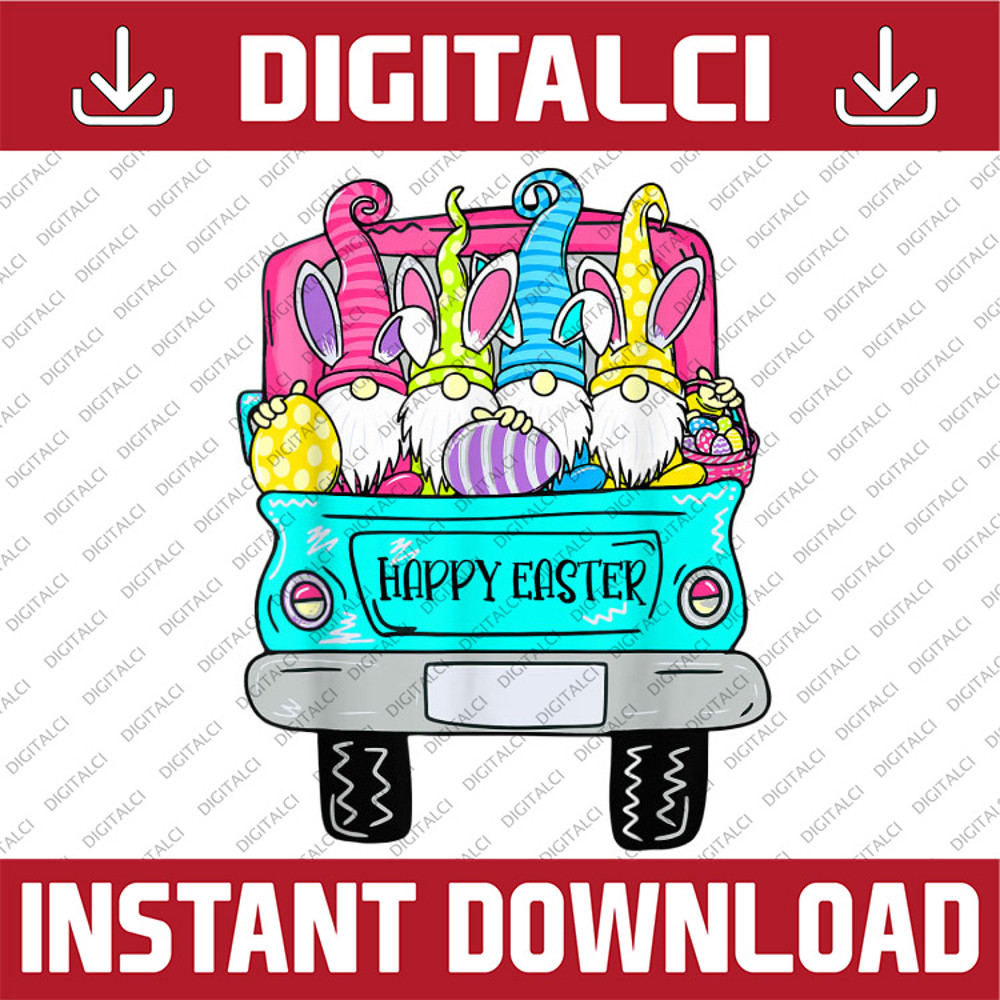 Cute Gnomes with Bunny ears Egg Hunting Truck Happy Easter Easter Day Png, Happy Easter Day Sublimation Design.jpg