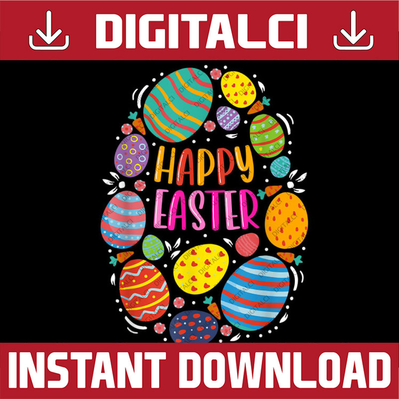 Cute Happy Easter Easter Colorful Eggs Easter Day Png, Happy Easter Day Sublimation Design.jpg