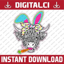 Cute Highland Cow Easter Bunny Cow Girls Easter Day Farmer Easter Day Png, Happy Easter Day Sublimat176
