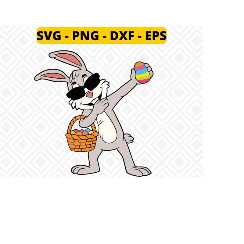 Dabbing Rabbit Easter svg png dxf eps, Dabbing Bunny Easter, Eggs Dab Easter Day svg.png