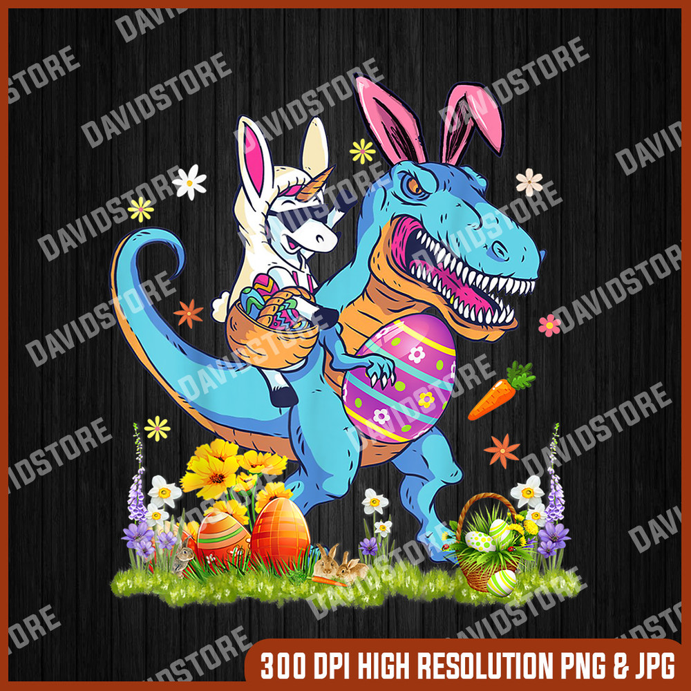 Dinosaur Easter Day Unicorn Riding T-rex Bunny Costume, Easter Png, Happy Easter PNG, Easter Day Png, Easter Sublimation.jpg