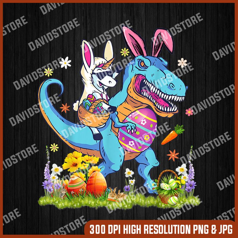 Dinosaur Easter Day Unicorn Riding T-rex Bunny Costume, Easter Png, Happy Easter PNG, Easter Day Png, Easter Sublimation.jpg