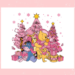winnie the pooh friends pink christmas svg cricut file,disney svg, mickey mouse,princess, movie