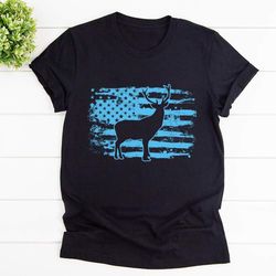 usa flah hunter hunting deer american flag black cotton t shirt for men and women s-6xl