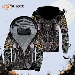 skull unique design fleece3d zip hoodie