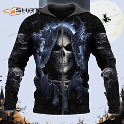 shadow bat grim reaper skull 3d zip hoodie