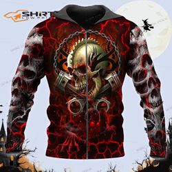 red mechanic skull 3d zip hoodie