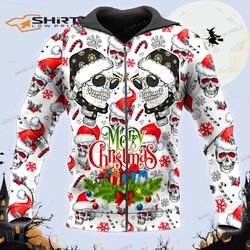 merry christmas unique santa skull 3d zip hoodie