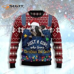 just a girl who loves christmas and cows ugly christmas sweater