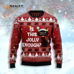 is this jolly enough black cat ugly christmas sweater